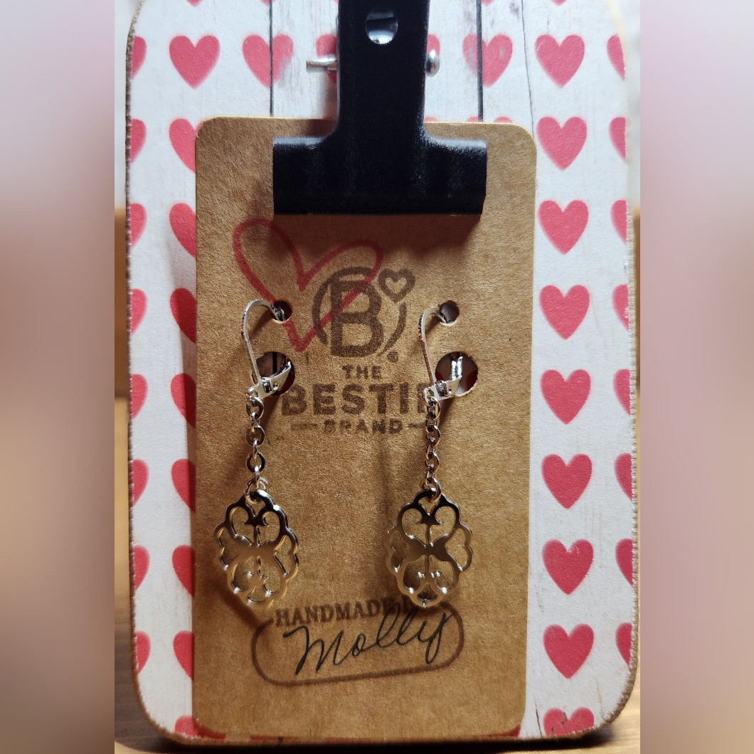 Handmade Silver Floral Design Dangle Chain Drop Earrings Leverback Clasps